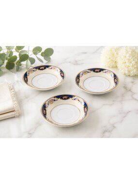 Set of 3 VTG Crown Edelstein Cobalt Blue Pink Rose  Gold Bavaria 5.5" Saucers